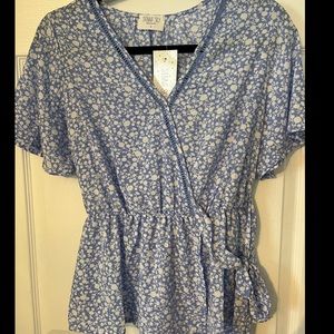 Blue and White Floral Top